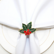 Conjunto de Anéis Guardanapo Natal Poinsétia e Cerejas com 12 Peças | Home Gaju