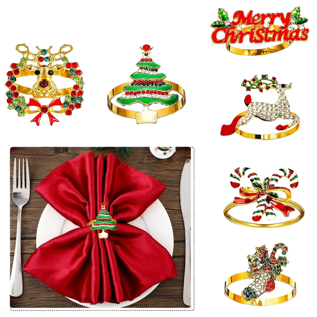 Conjunto de Anéis Porta-Guardanapos Natalinos - 12 Peças em Metal Dourado para Decoração de Mesa  Home Gaju