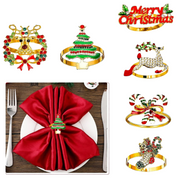 Conjunto de Anéis Porta-Guardanapos Natalinos - 12 Peças em Metal Dourado para Decoração de Mesa  Home Gaju