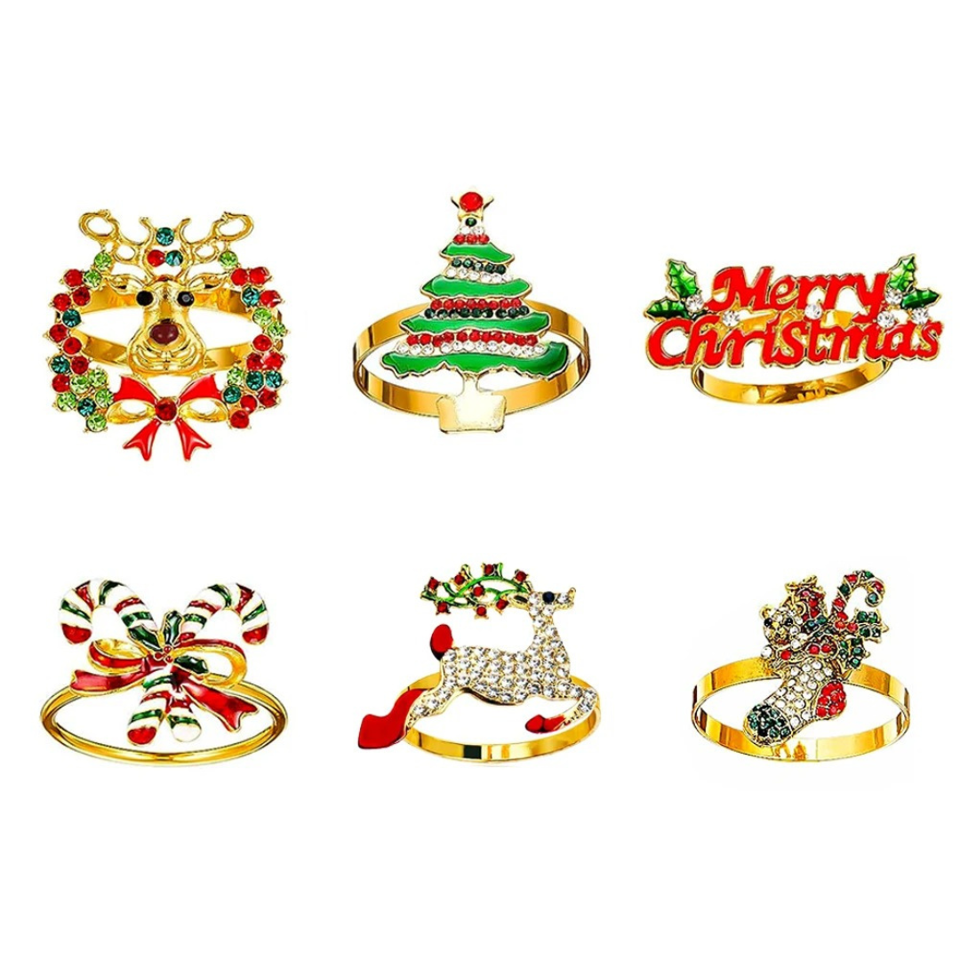 Conjunto de Anéis Porta-Guardanapos Natalinos - 12 Peças em Metal Dourado para Decoração de Mesa  Home Gaju