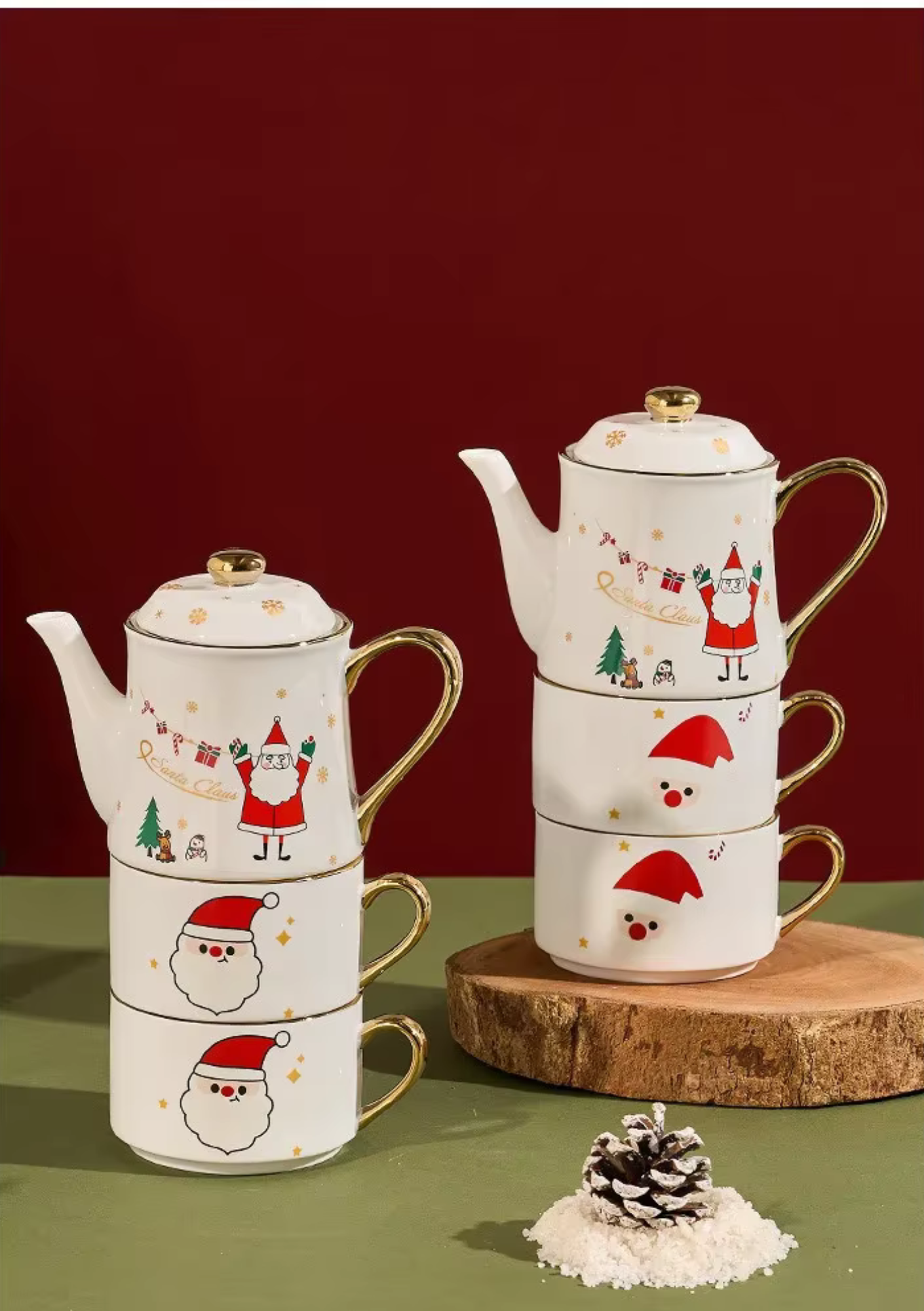 Conjunto de Chá Natalino em Cerâmica conjunto do papai noel