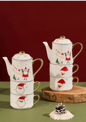 Conjunto de Chá Natalino em Cerâmica conjunto do papai noel