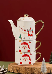 Conjunto de Chá Natalino em Cerâmica papai noel na decoração de natal