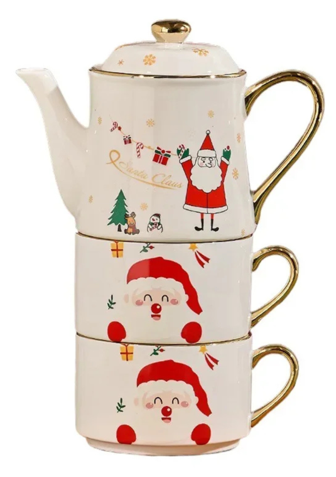 Conjunto de Chá Natalino em Cerâmica papai noel