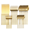 Conjunto de Talheres Slim de Aço Inoxidável 30 Peças - Faca de Bife, Garfo e Colher Dourado para Banquetes e Festas | Home Gaju