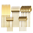 Conjunto de Talheres Slim de Aço Inoxidável 30 Peças - Faca de Bife, Garfo e Colher Dourado para Banquetes e Festas | Home Gaju