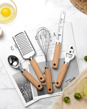 Conjunto de Utensílios de Cozinha com Cabo de Madeira 9 Peças Funcional e Estiloso | Home Gaju