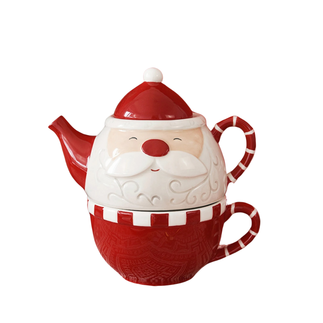 Conjunto de Utensílios de Cozinha de Natal – Bule de Cerâmica, Saleiro e Pimenteiro Festivos | Home Gaju
