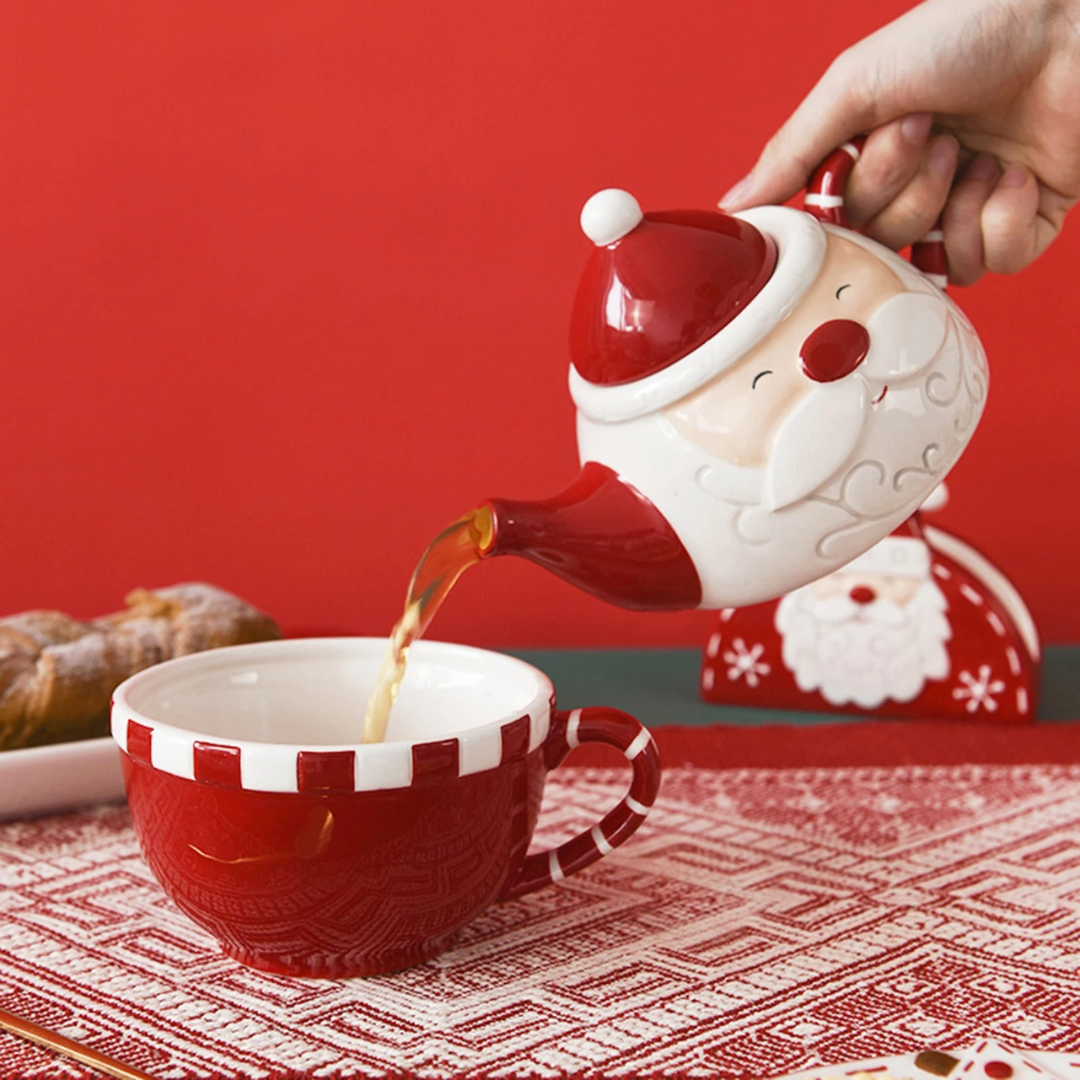 Conjunto de Utensílios de Cozinha de Natal – Bule de Cerâmica, Saleiro e Pimenteiro Festivos | Home Gaju
