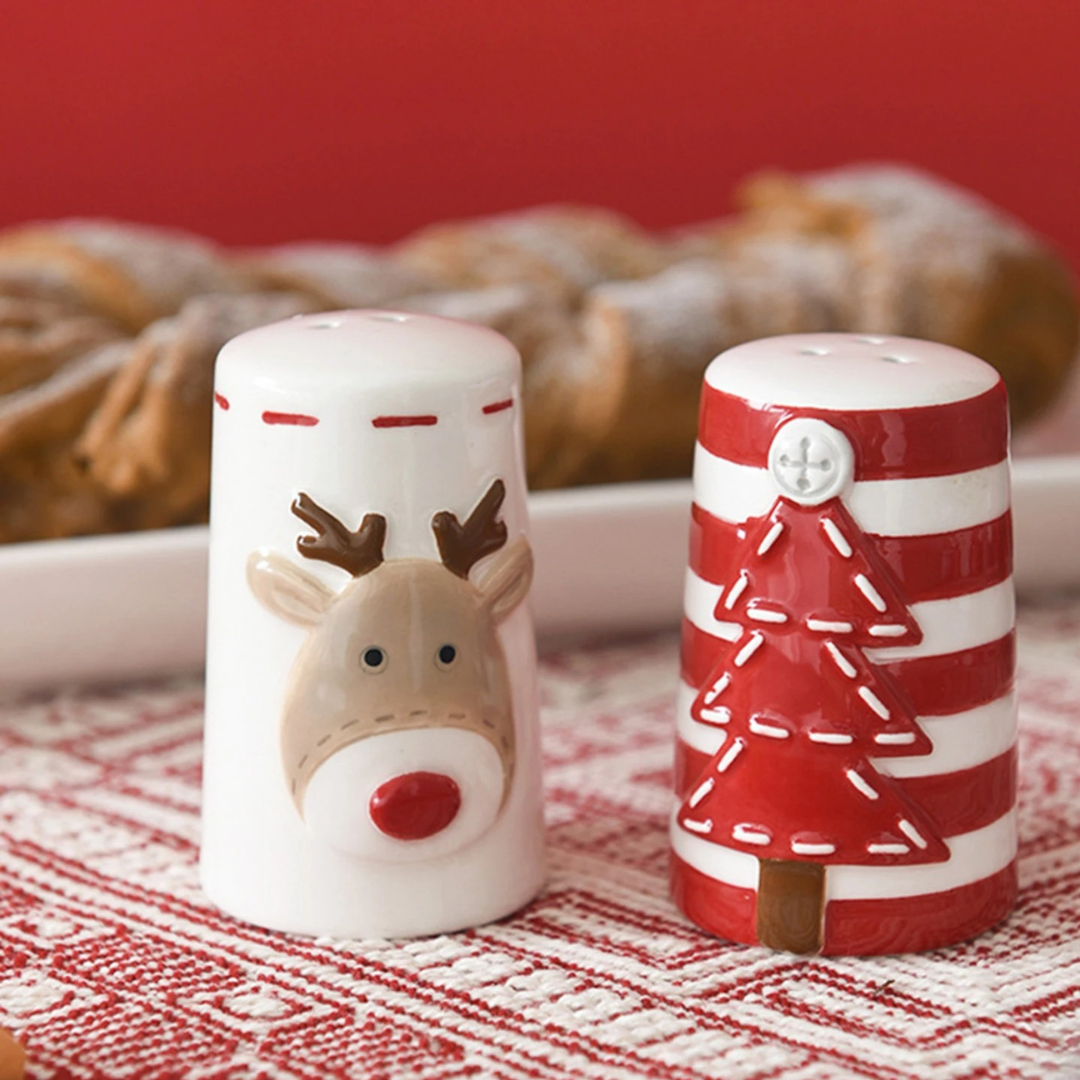 Conjunto de Utensílios de Cozinha de Natal – Bule de Cerâmica, Saleiro e Pimenteiro Festivos | Home Gaju