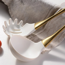 Conjunto de Utensílios de Cozinha de Silicone Ouro Branco 8 Peças – Espátula, Colher, Concha | Home Gaju