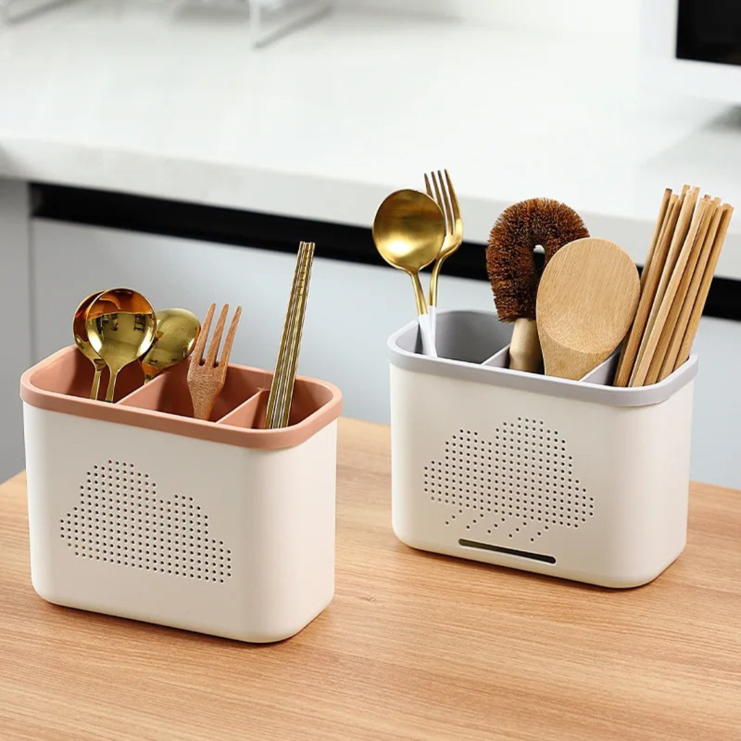 Escorredor Vazado Multifuncional Dupla Camada para Talheres e Utensílios – Organizador de Cozinha | Home Gaju