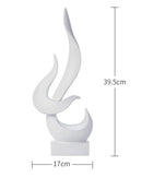 Escultura Decorativa de Chama Abstrata em Resina no fundo branco com medidas