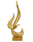 Escultura Decorativa de Chama Abstrata em Resina dourada no fundo branco