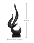 Escultura Decorativa de Chama Abstrata em Resina no fundo branco com medidas