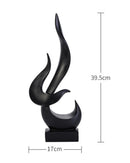 Escultura Decorativa de Chama Abstrata em Resina no fundo branco com medidas