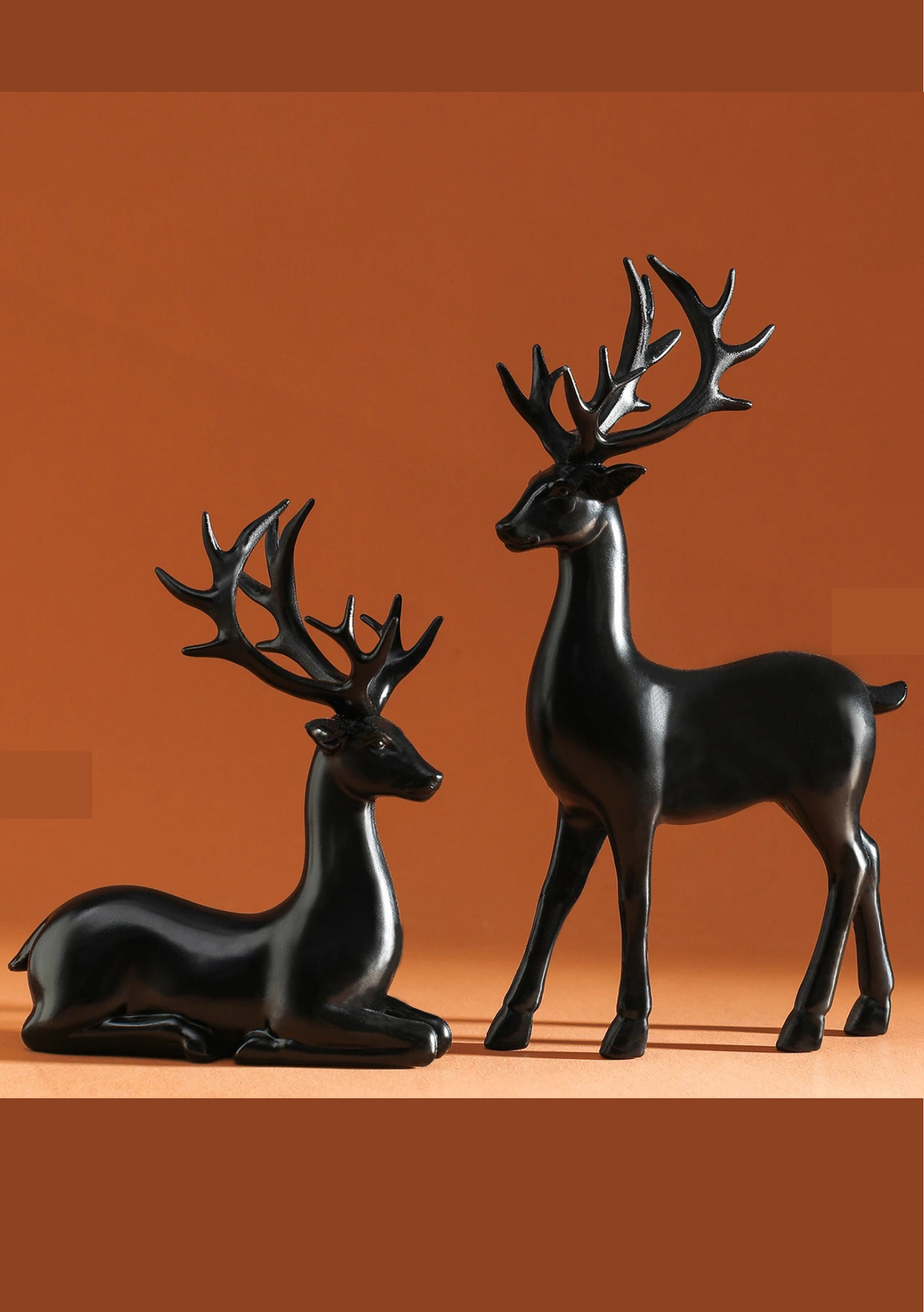 Esculturas Mãe Veado e Filhote - preto A