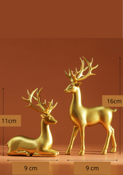 Esculturas Mãe Veado e Filhote - dourado  com medidas