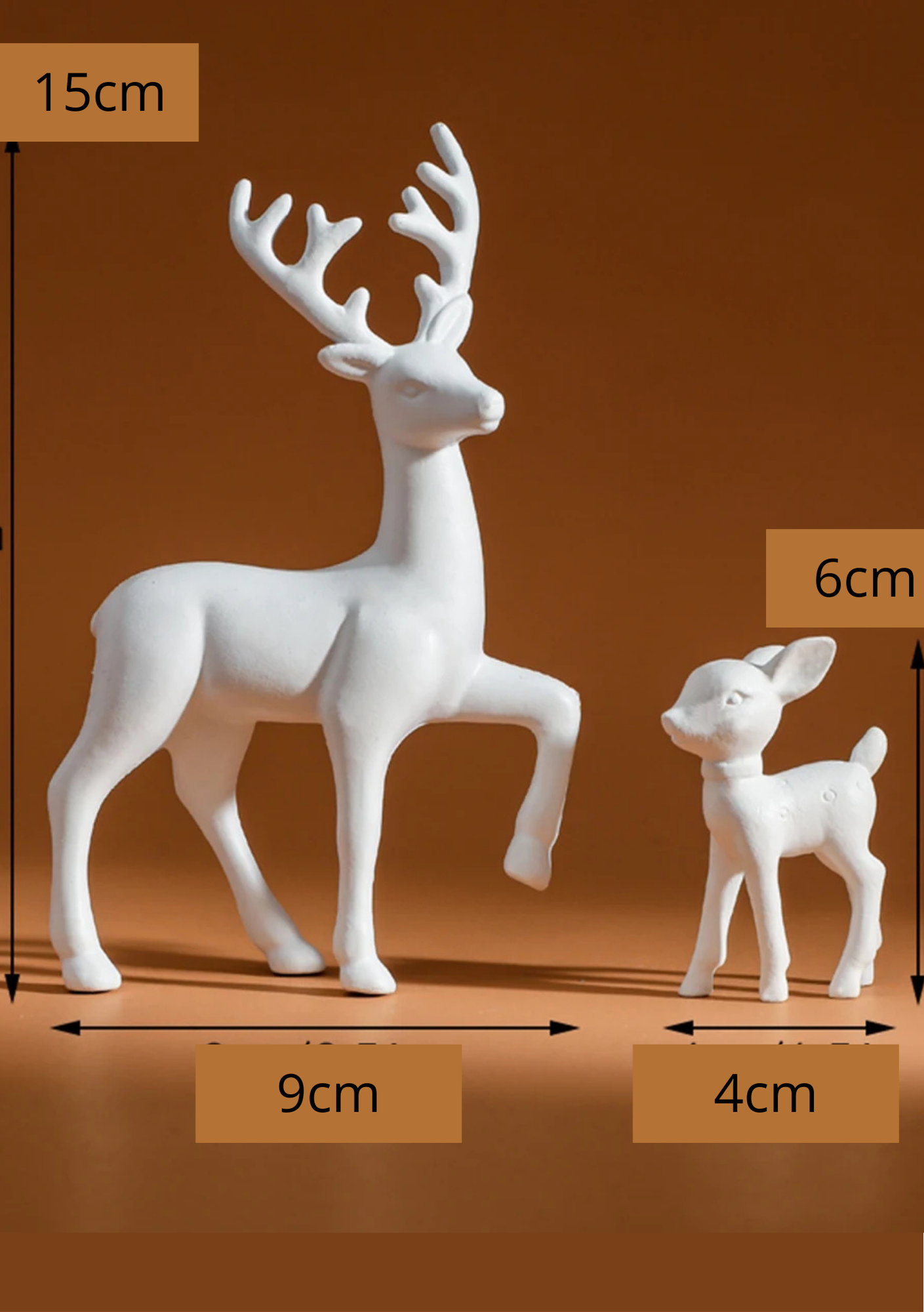 Esculturas Mãe Veado e Filhote - branco com medidas