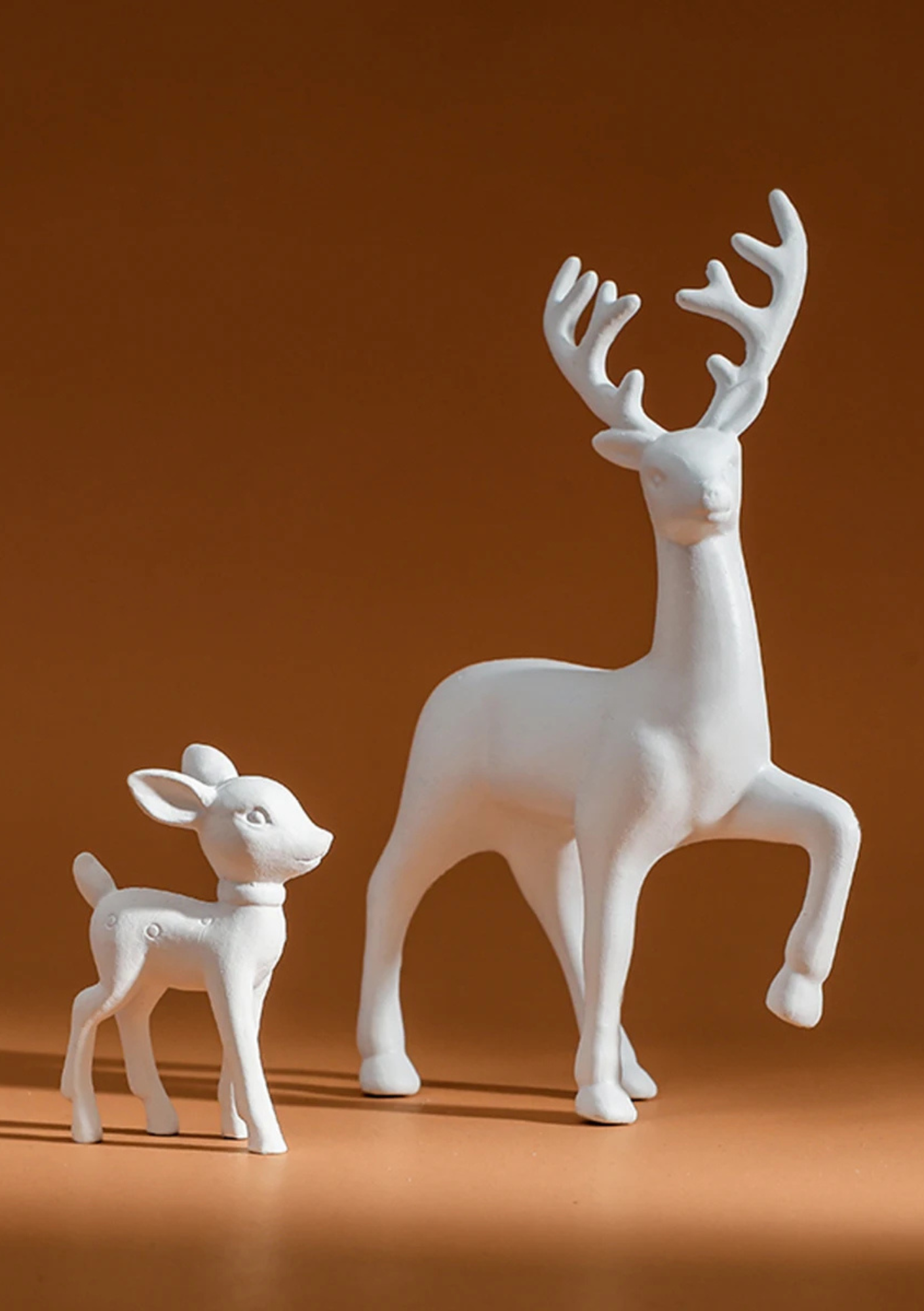 Esculturas Mãe Veado e Filhote - branco