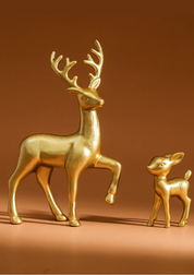 Esculturas Mãe Veado e Filhote - dourado