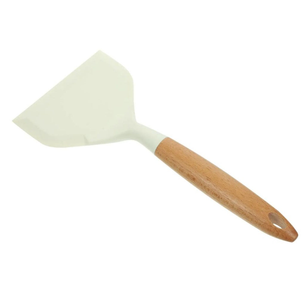 Espátula de Fritar de Silicone Branca com Cabo de Madeira Grande Antiescaldante | Home Gaju
