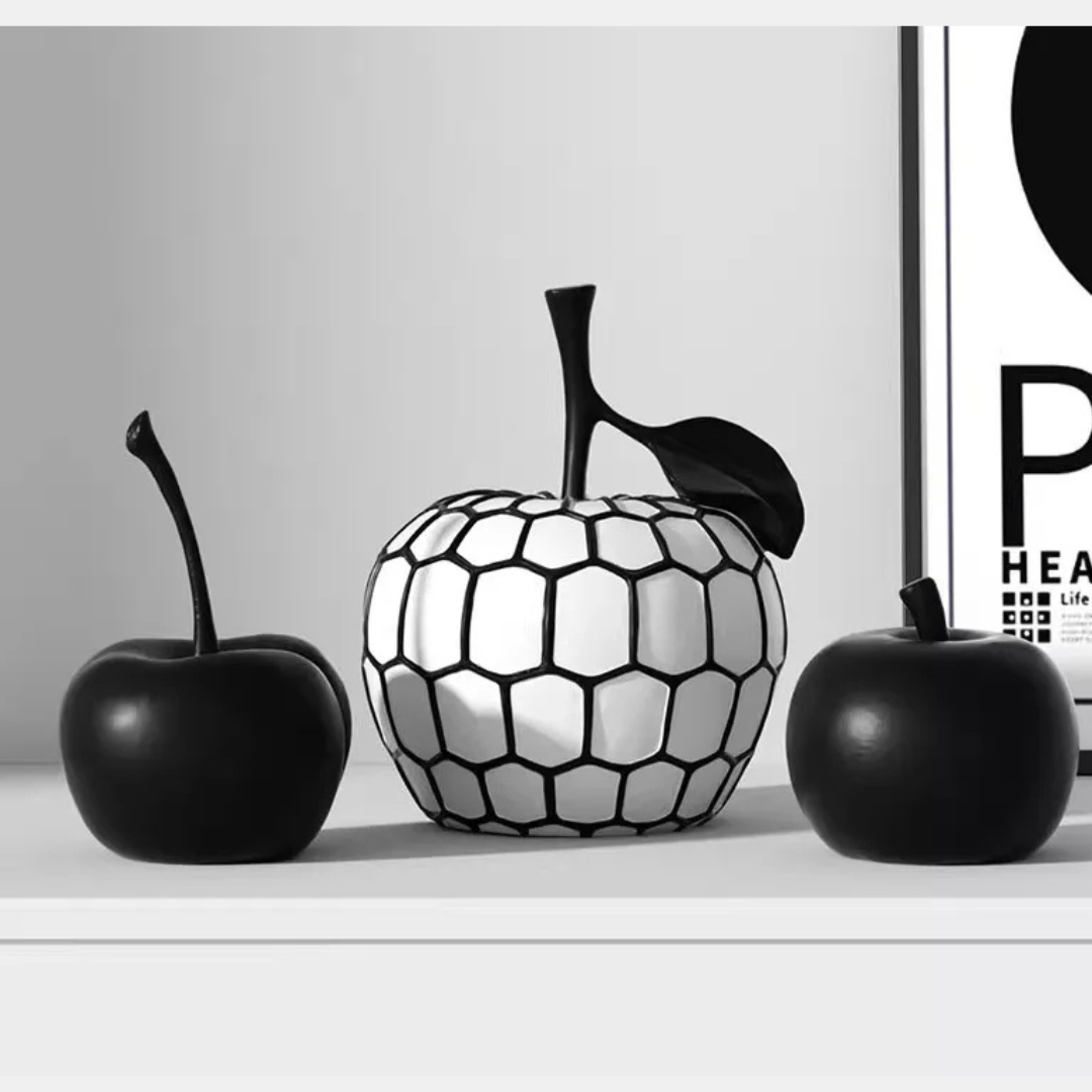 Estátua de Frutas Preto e Branco em Resina Decoração Minimalista para Mesa e Sala | Home Gaju