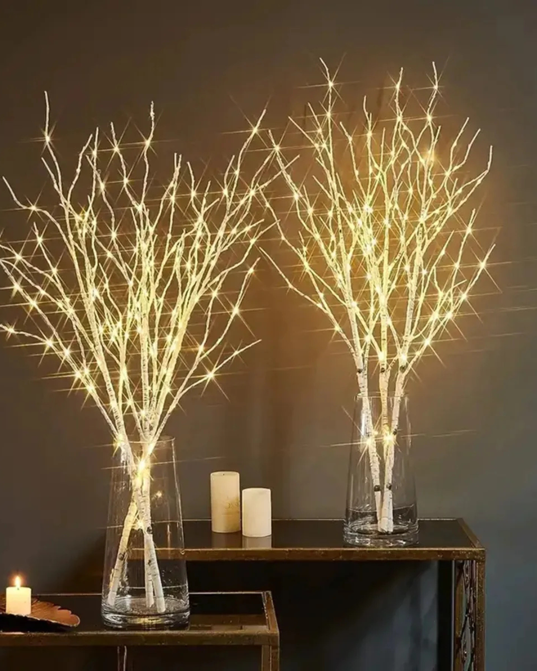 Galho Decorativo com Luzes LED Natal e Casamentos 2 vasos de branco quente