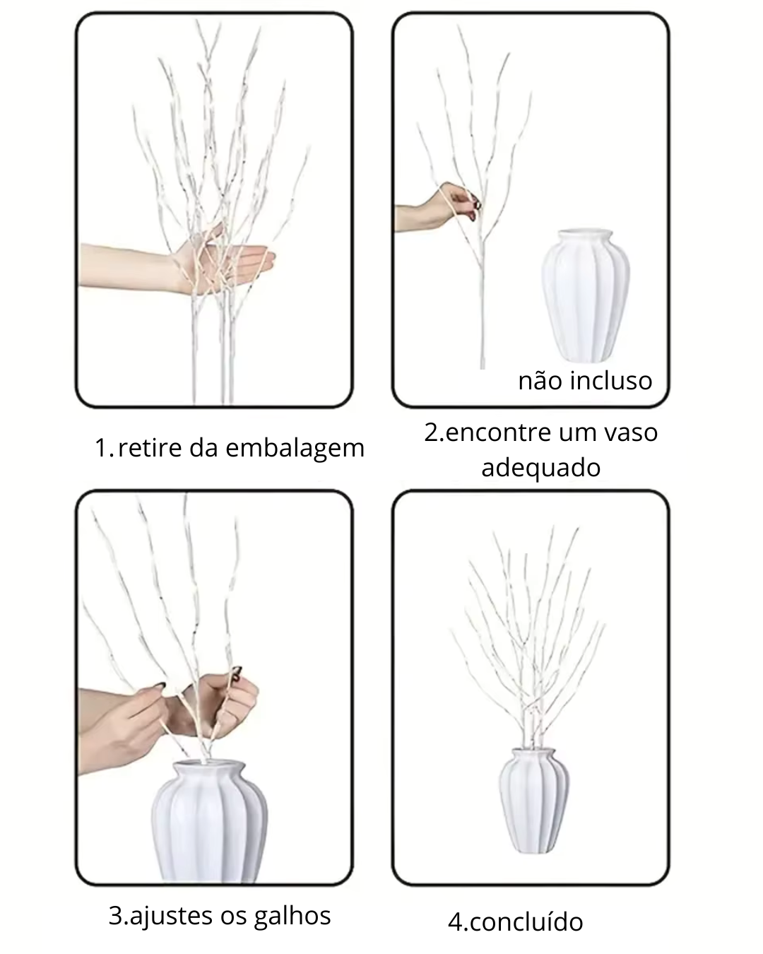 Galho Decorativo com Luzes LED Natal e Casamentos instruções