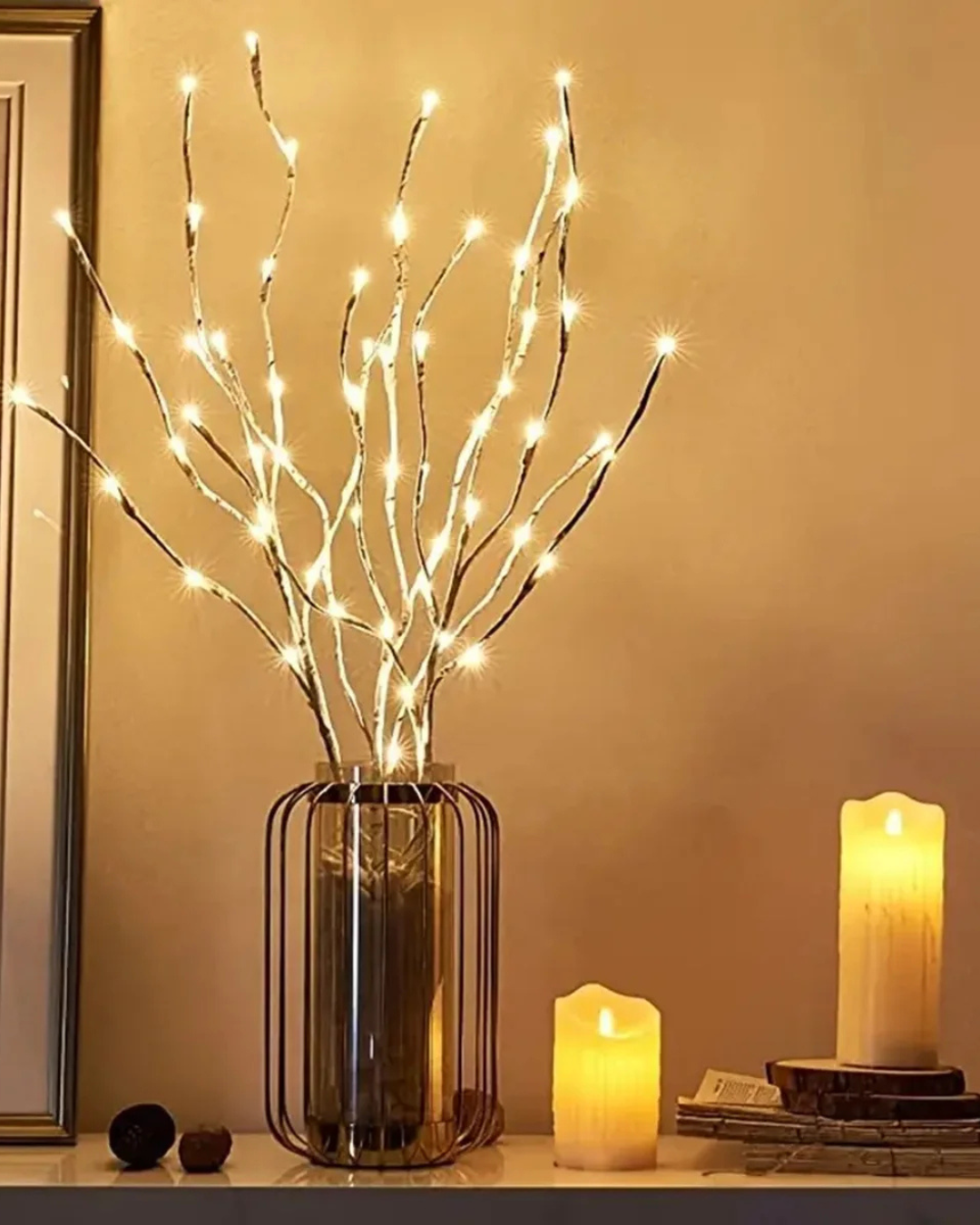 Galho Decorativo com Luzes LED Natal e Casamentos branco quente junta as velas