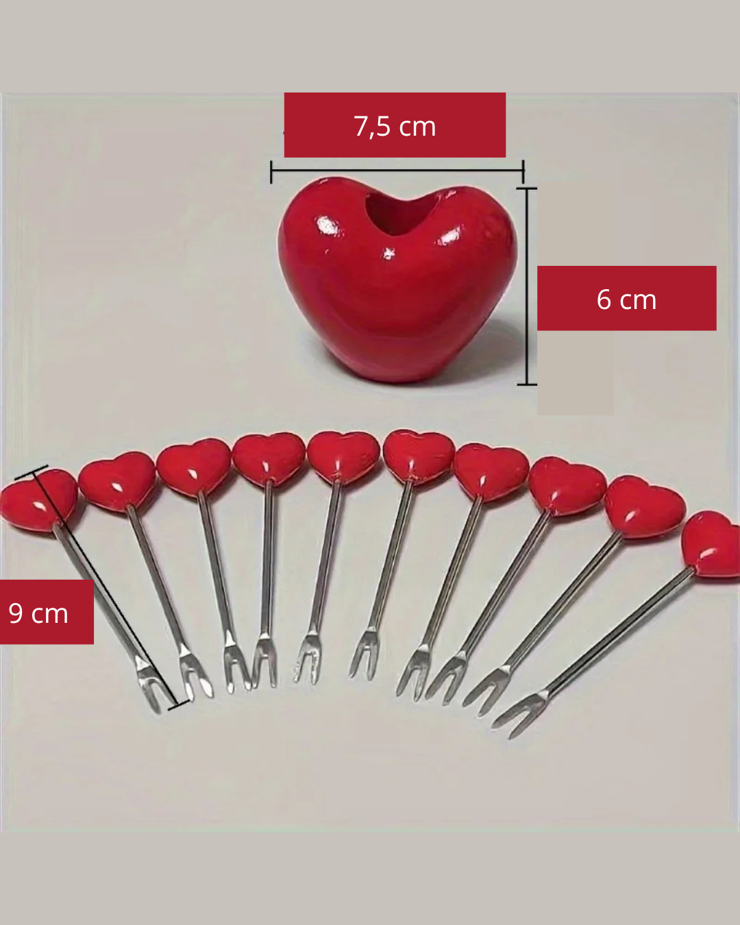 Garfos de Frutas em Aço Inoxidável com Formato de Coração Kit com 6 Peças | Home Gaju