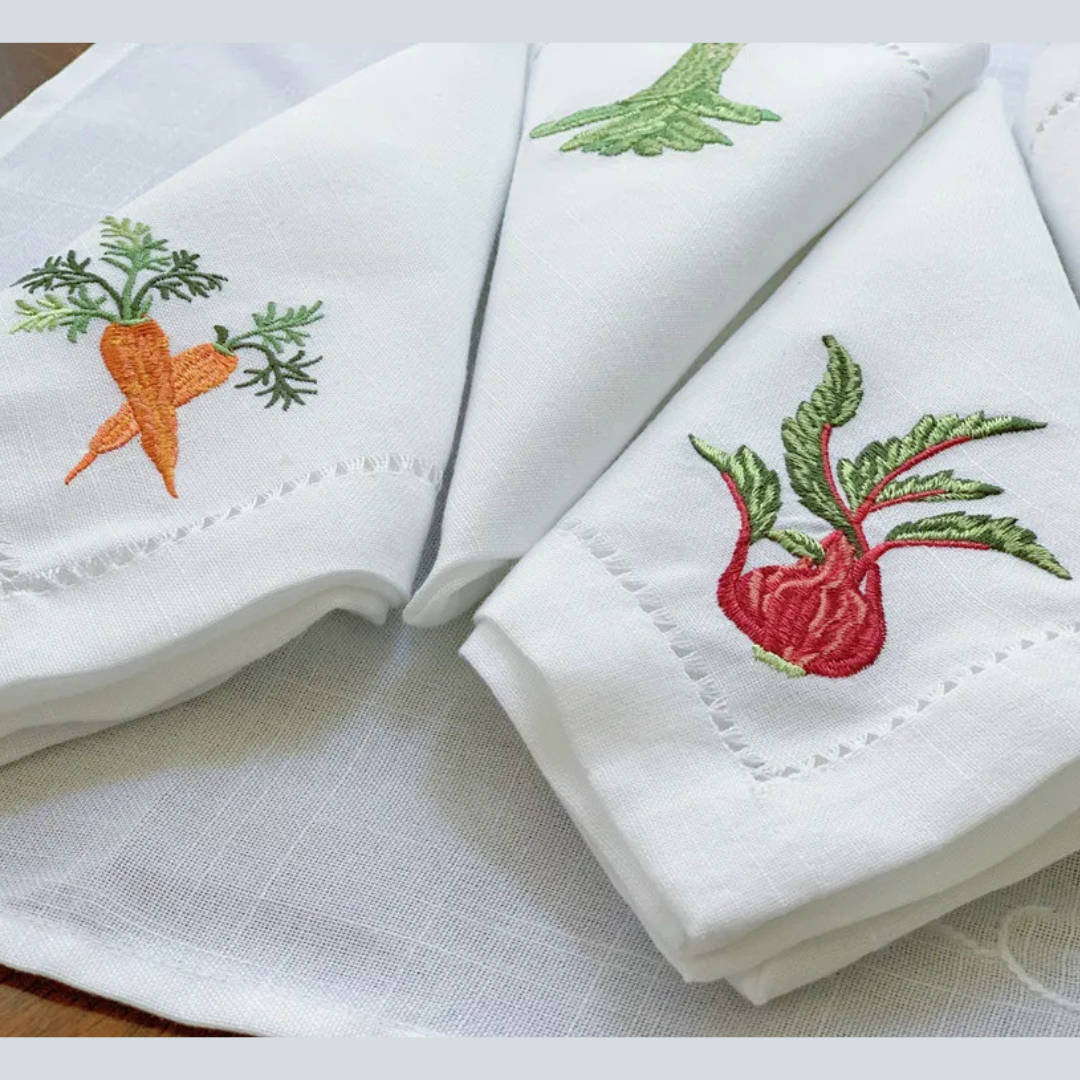 Guardanapos de Linho e Algodão com Bordado de Vegetais 45 x45cm | Home Gaju