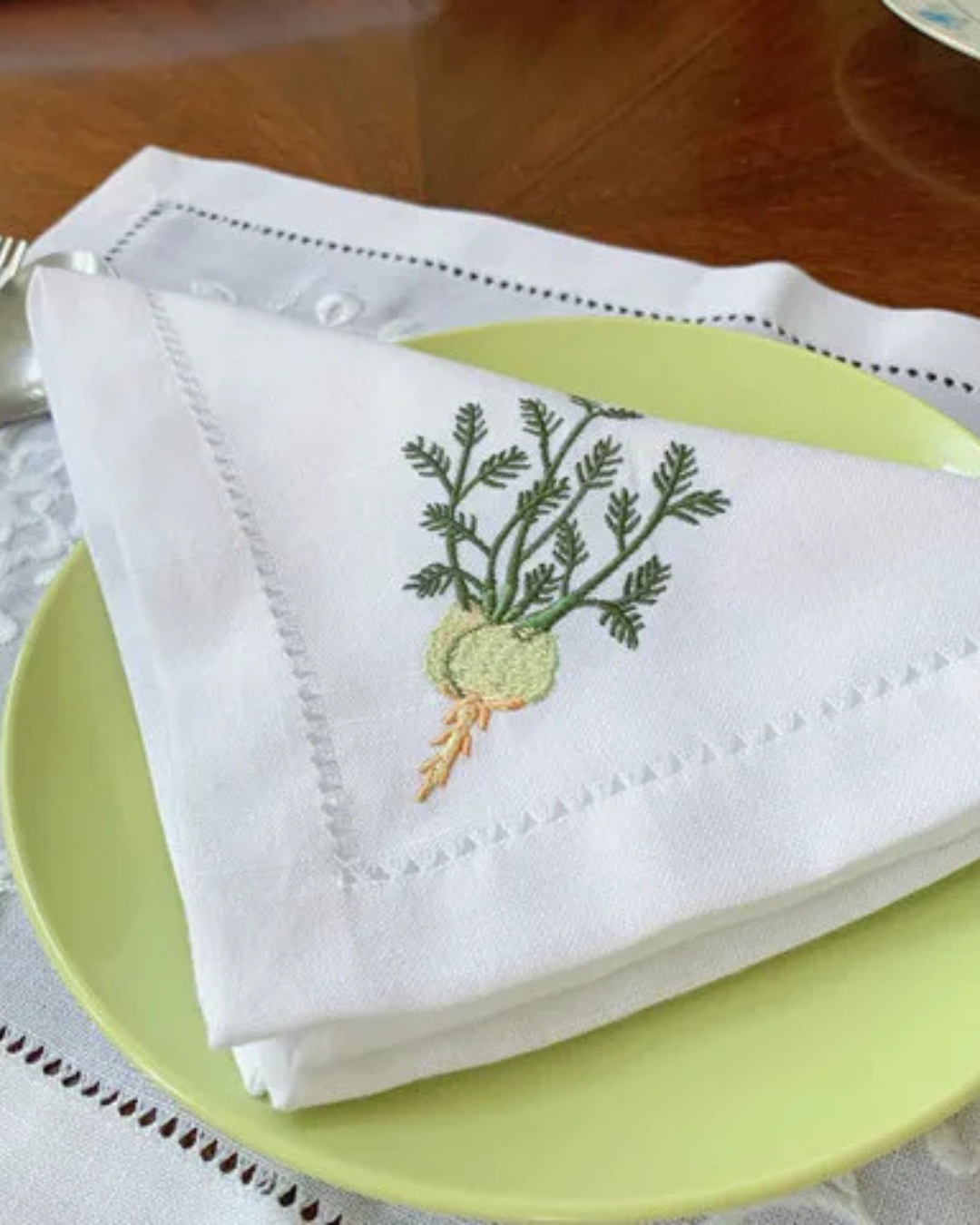 Guardanapos de Linho e Algodão com Bordado de Vegetais 45 x45cm | Home Gaju