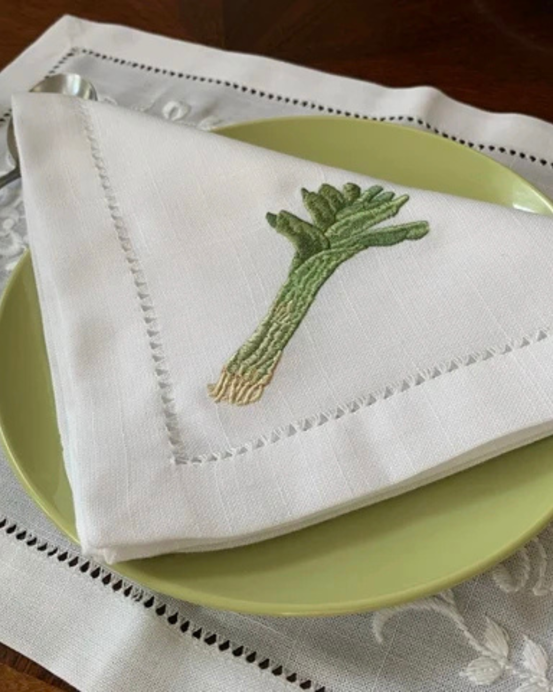 Guardanapos de Linho e Algodão com Bordado de Vegetais 45 x45cm | Home Gaju