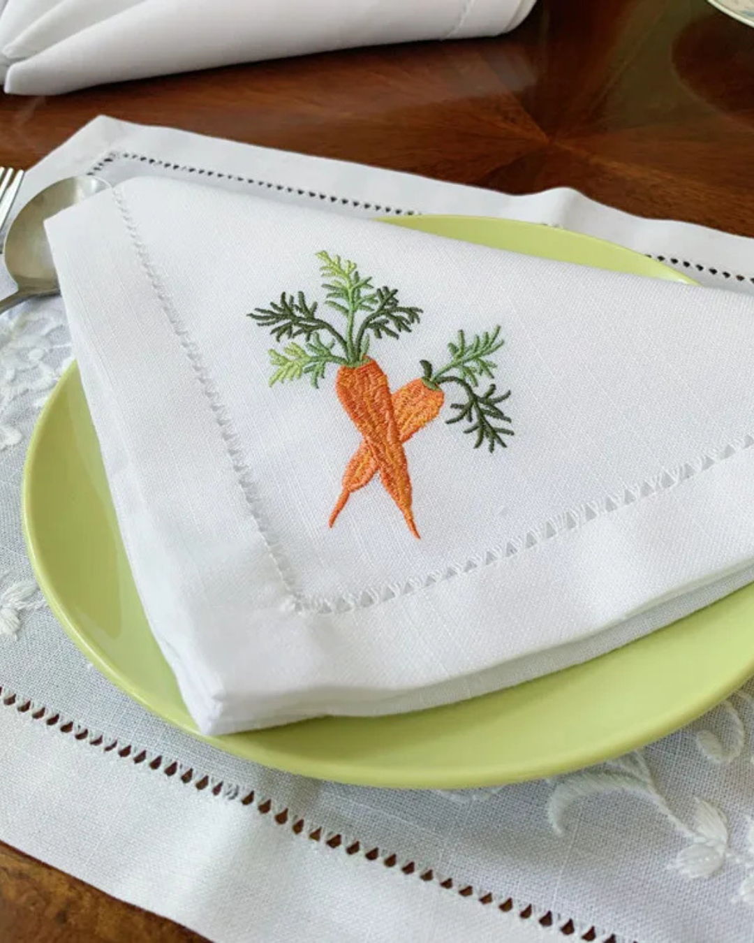 Guardanapos de Linho e Algodão com Bordado de Vegetais 45 x45cm | Home Gaju