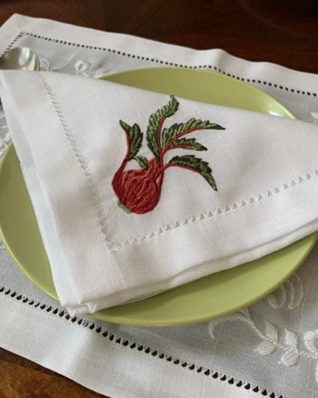 Guardanapos de Linho e Algodão com Bordado de Vegetais 45 x45cm | Home Gaju