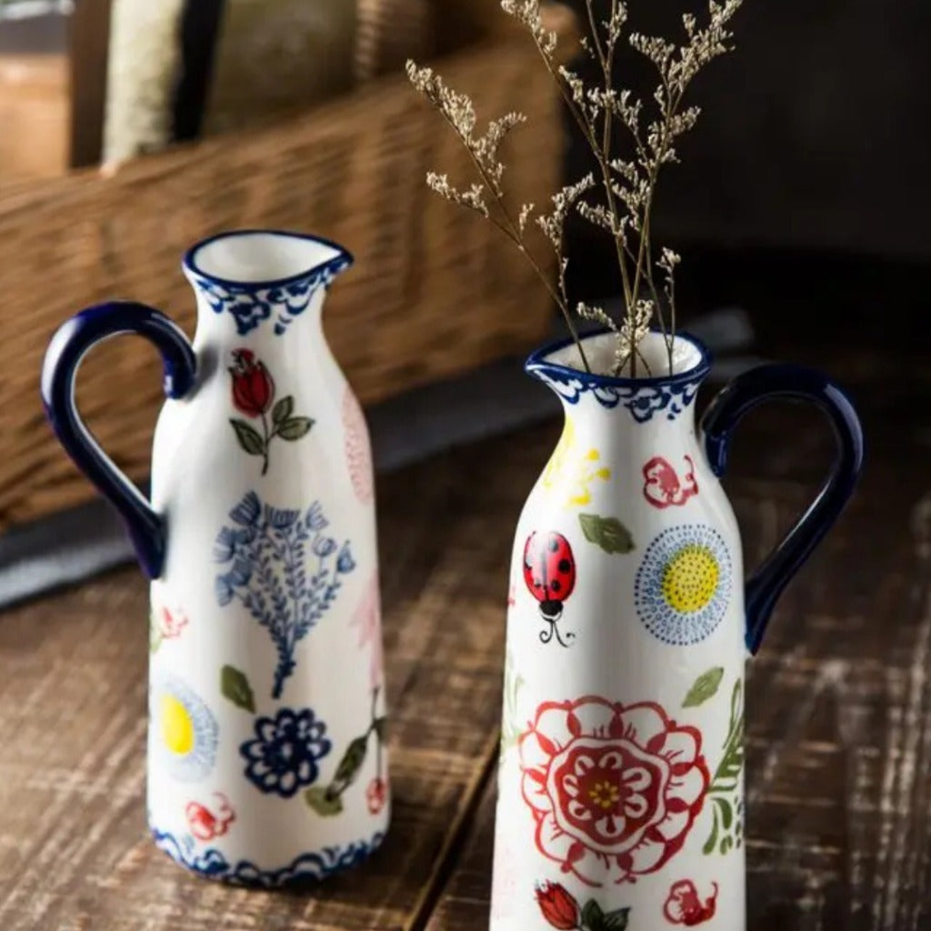 Jarra de Cerâmica Vintage com Pintura Feita à Mão | Home Gaju
