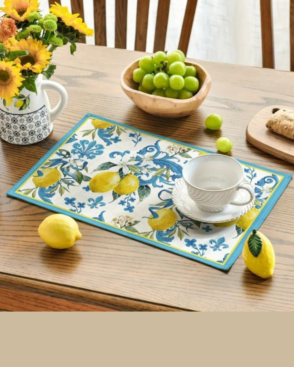 Jogo Americano Azul com Estampa de Limão 4 Peças | Home Gaju
