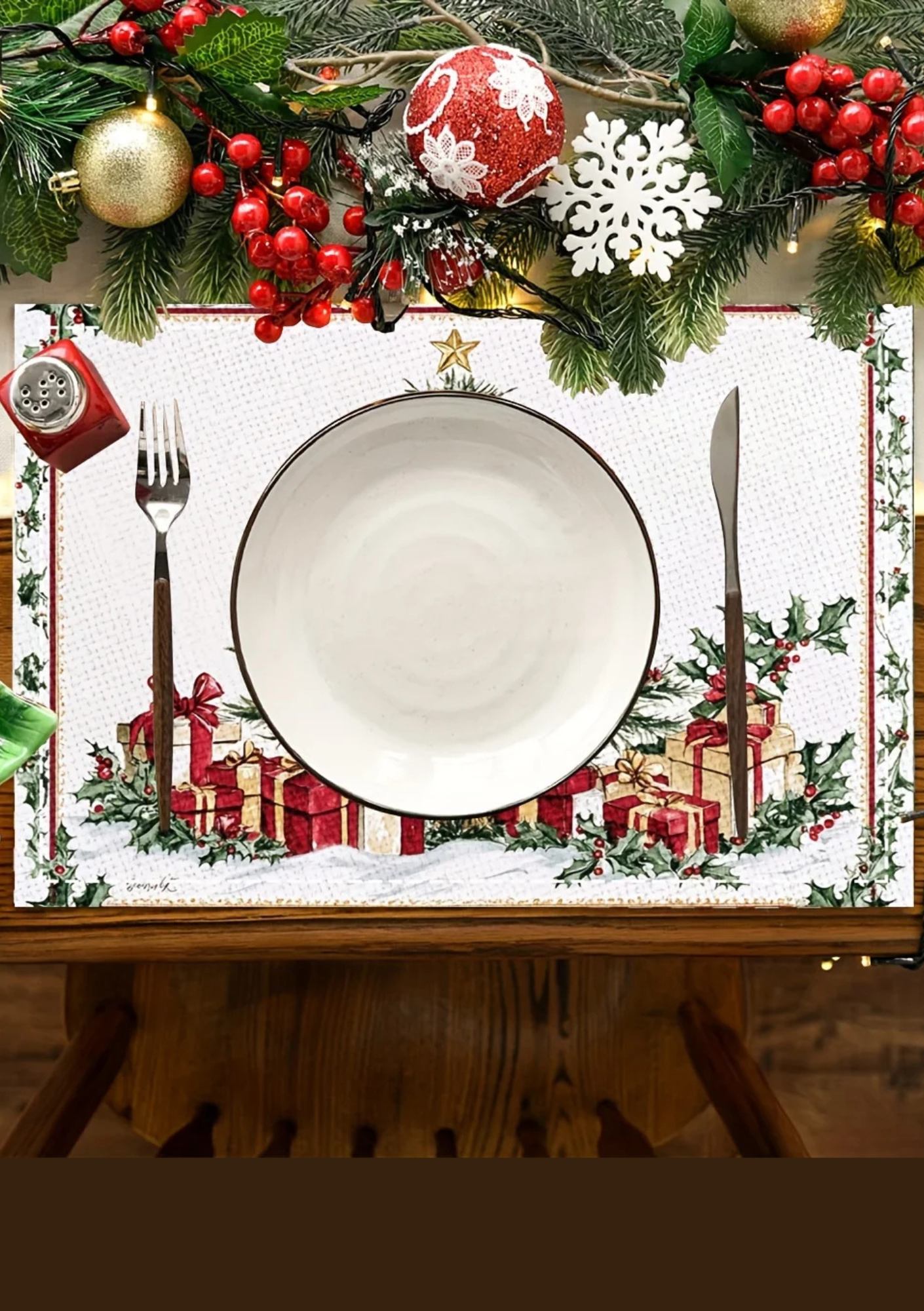 Jogo Americano de Natal Quebra-Nozes mesa posta uma pessoa