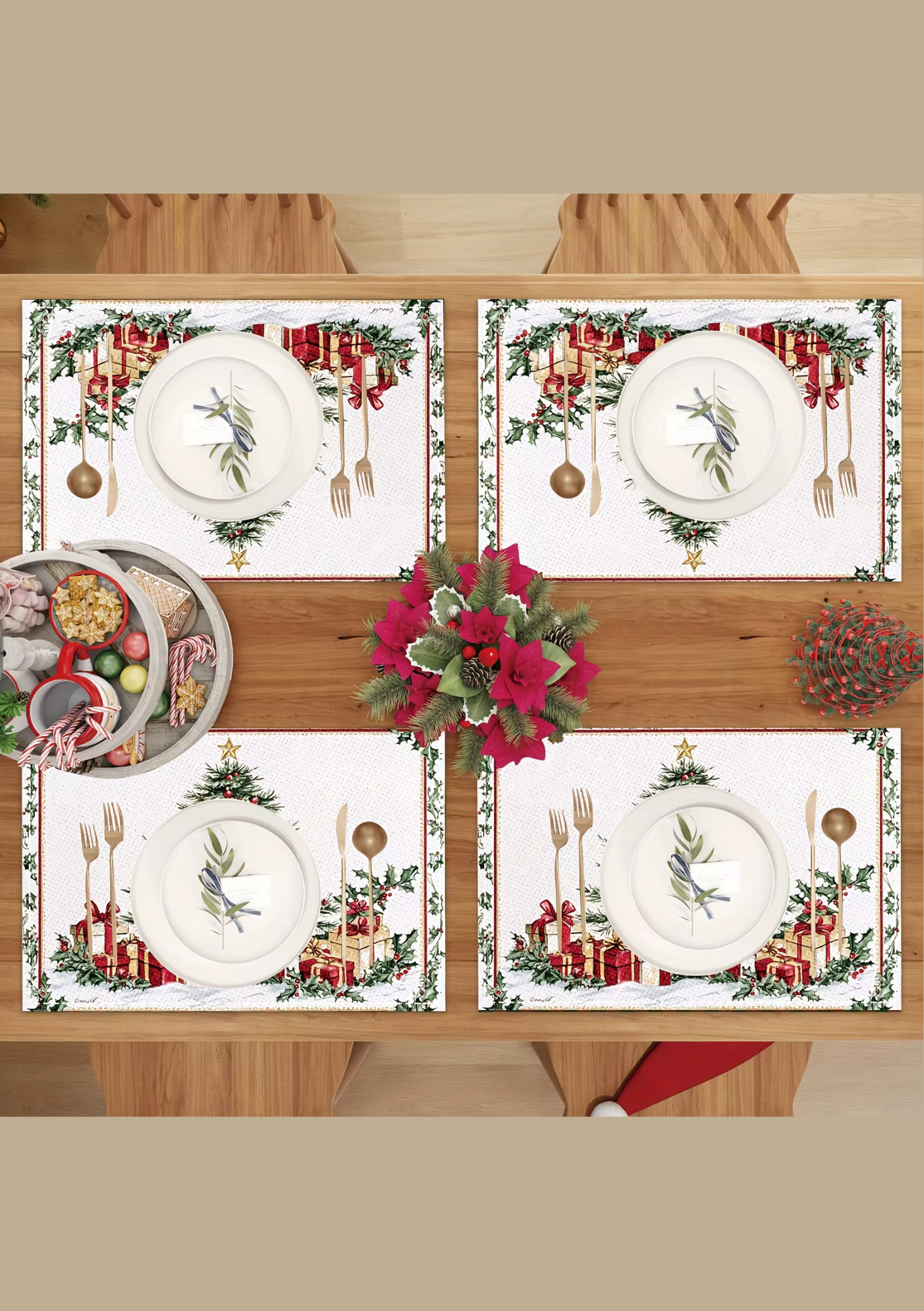 Jogo Americano de Natal Quebra-Nozes mesa posta familia
