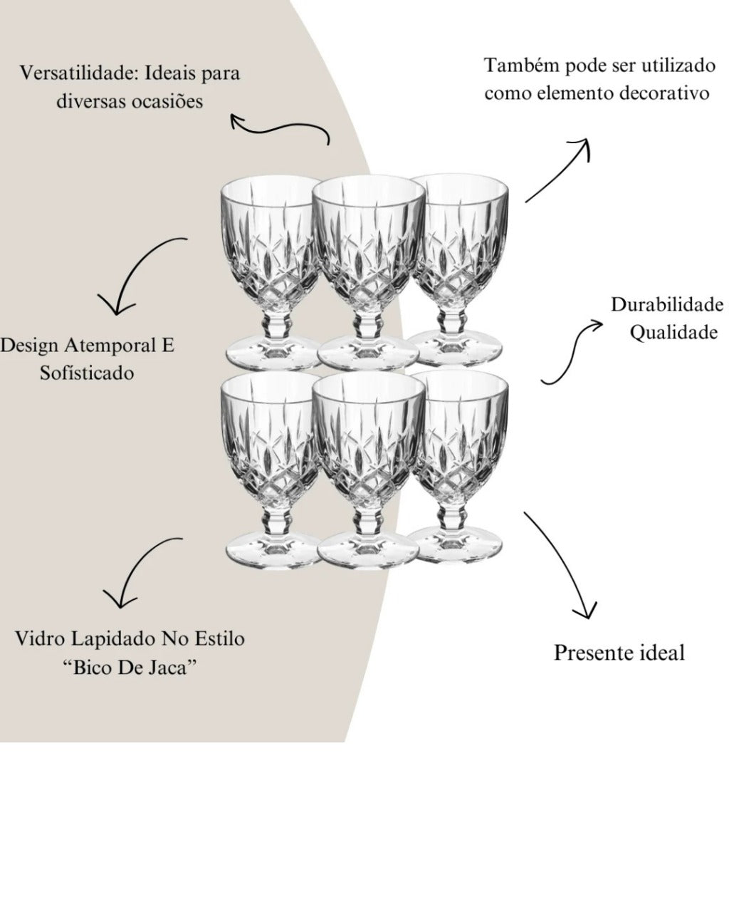 Jogo de 6 Taças Diamante de Vidro para Água, Drinks e Vinhos | Loja de Taças Online Home Gaju