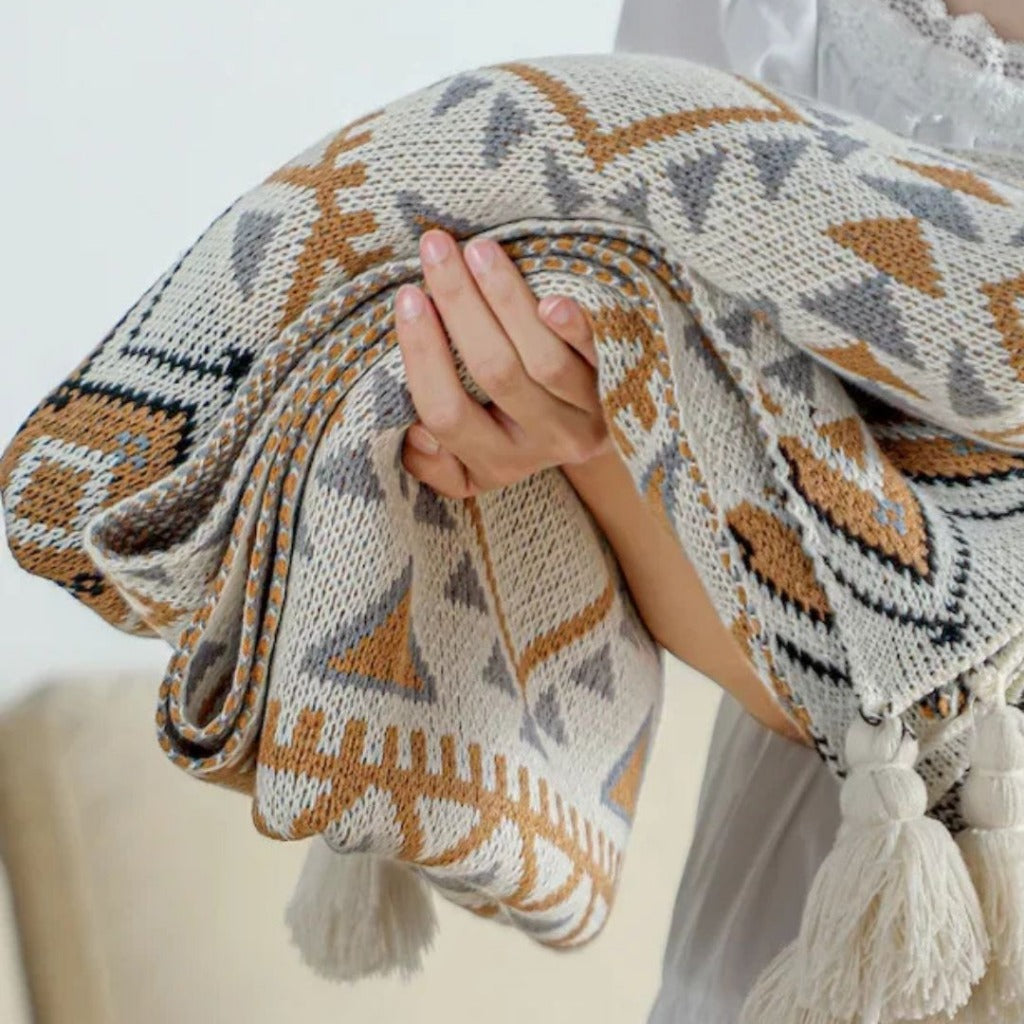 Manta de Tricô Grossa Boho Navajo Macia e Aconchegante | Home Gaju