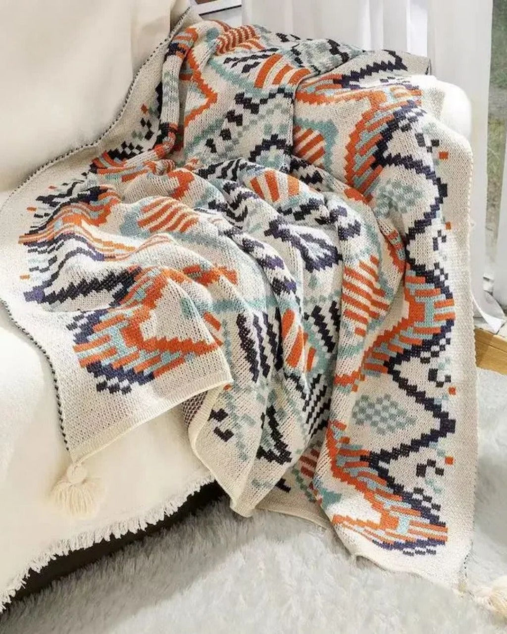 Manta de Tricô Grossa Boho Navajo Macia e Aconchegante | Home Gaju