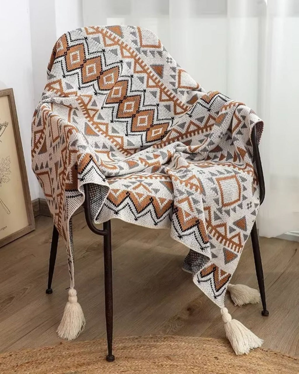 Manta de Tricô Grossa Boho Navajo Macia e Aconchegante | Home Gaju