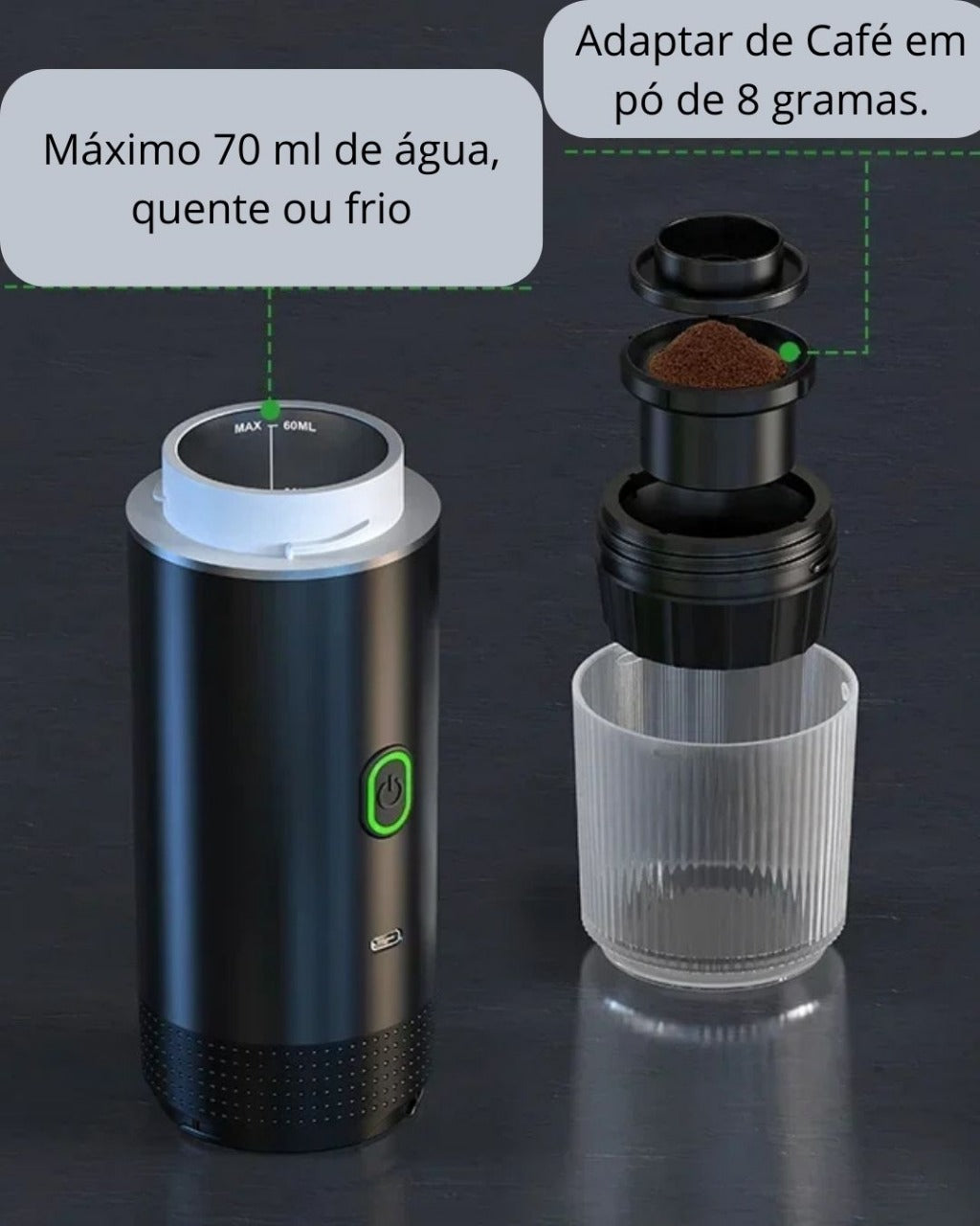 Máquina de Café Expresso Portátil Elétrica 3 em 1, Cápsulas e Pó, Sem Fio, Ideal para Carro, Casa e Viagem | Home Gaju