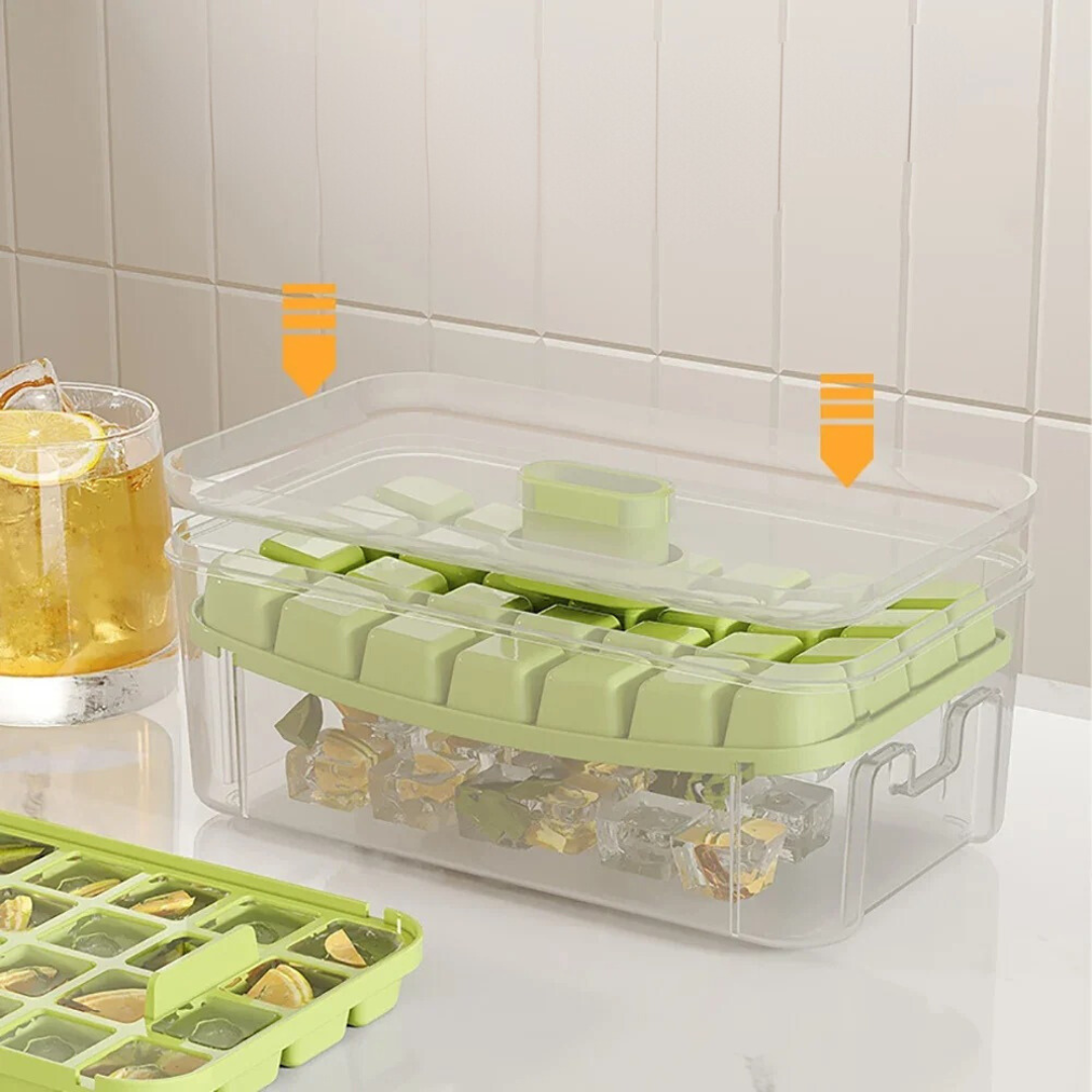 Molde de Cubo de Gelo com Compartimento e Caixa de Armazenamento - Silicone de Qualidade Alimentar | Home Gaju
