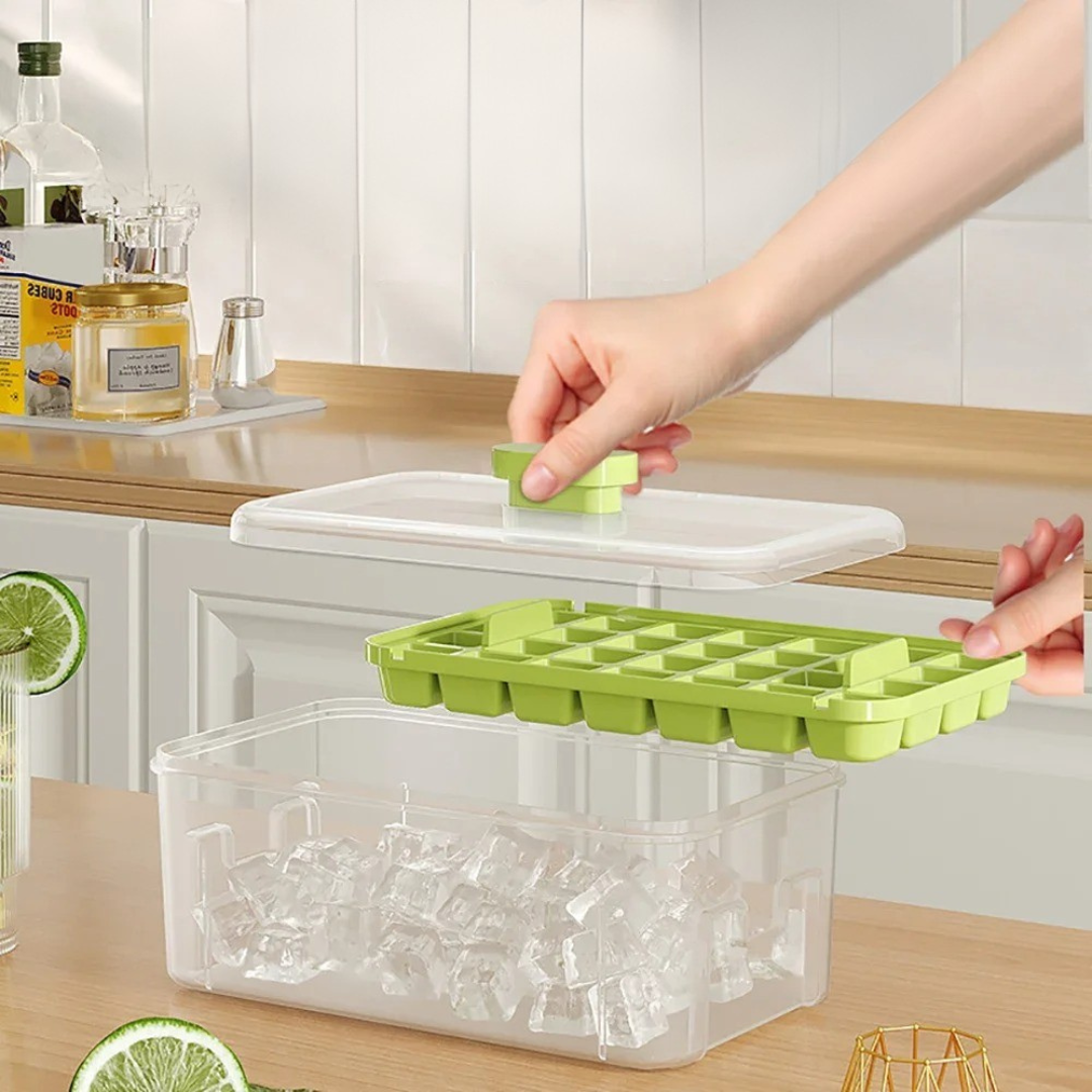 Molde de Cubo de Gelo com Compartimento e Caixa de Armazenamento - Silicone de Qualidade Alimentar | Home Gaju