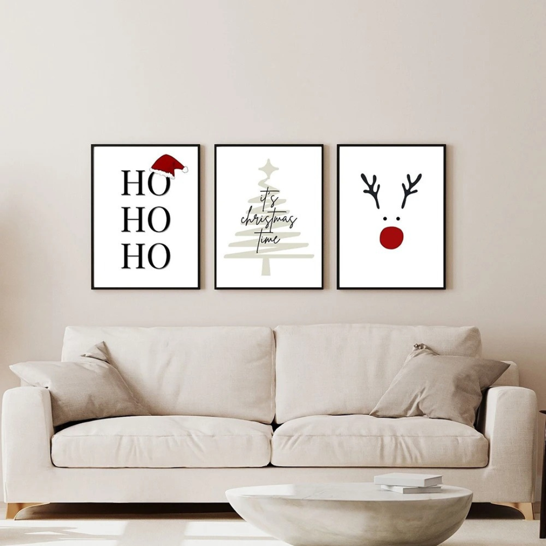 Pôster Natalino Minimalista em Tela para Decoração de Parede 3 quadros
