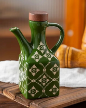 Pote de Óleo de Cerâmica 250 ml com Tampa de Madeira e Alça | Home Gaju
