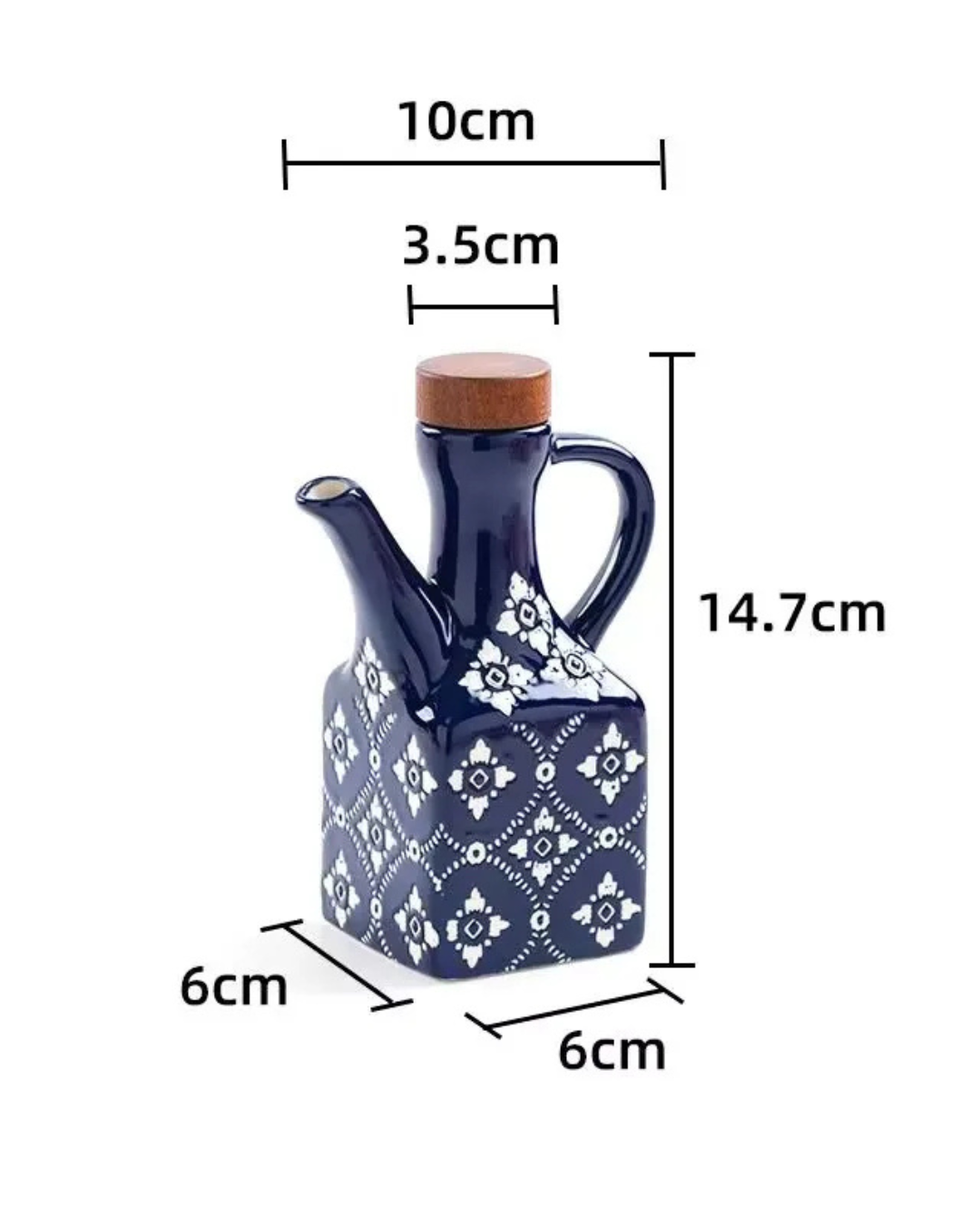 Pote de Óleo de Cerâmica 250 ml com Tampa de Madeira e Alça | Home Gaju